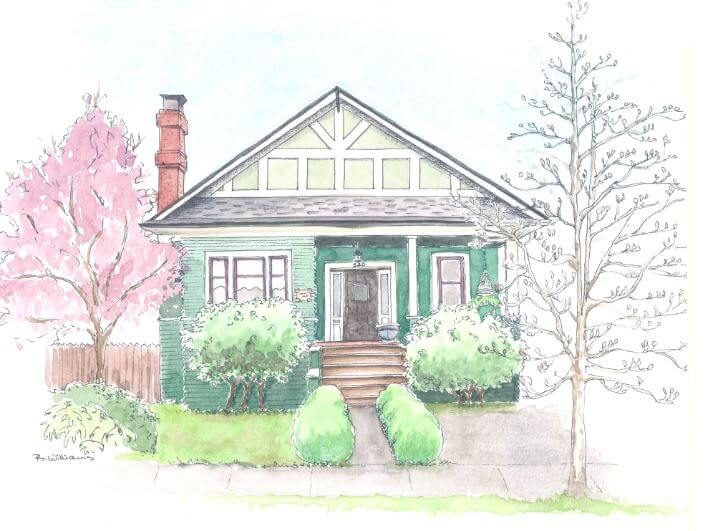 The Figg-Hoblyn House has intrigued many people over the decades and artist (and Heritage New West director) Jill Davy is one of them. Here is her painting of the home as it originally stood on the property.