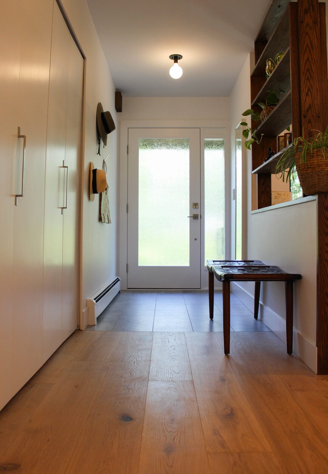 Entry foyer - note the oak divider made from a re-purposed kitchen desk.