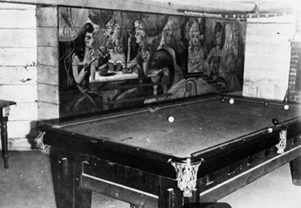 The mural in the basement billiard room.
