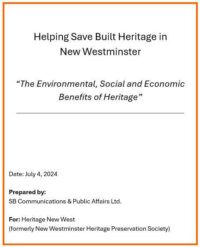 'Helping Save Built Heritage in New West' Report Presented to the City